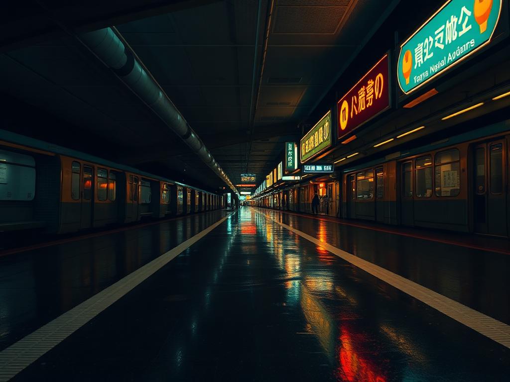 Empty Tokyo subway station at night